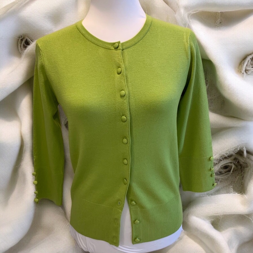 Grace Elements lime green 3/4 sleeve cardigan sweater.  Size PS.  EUC.